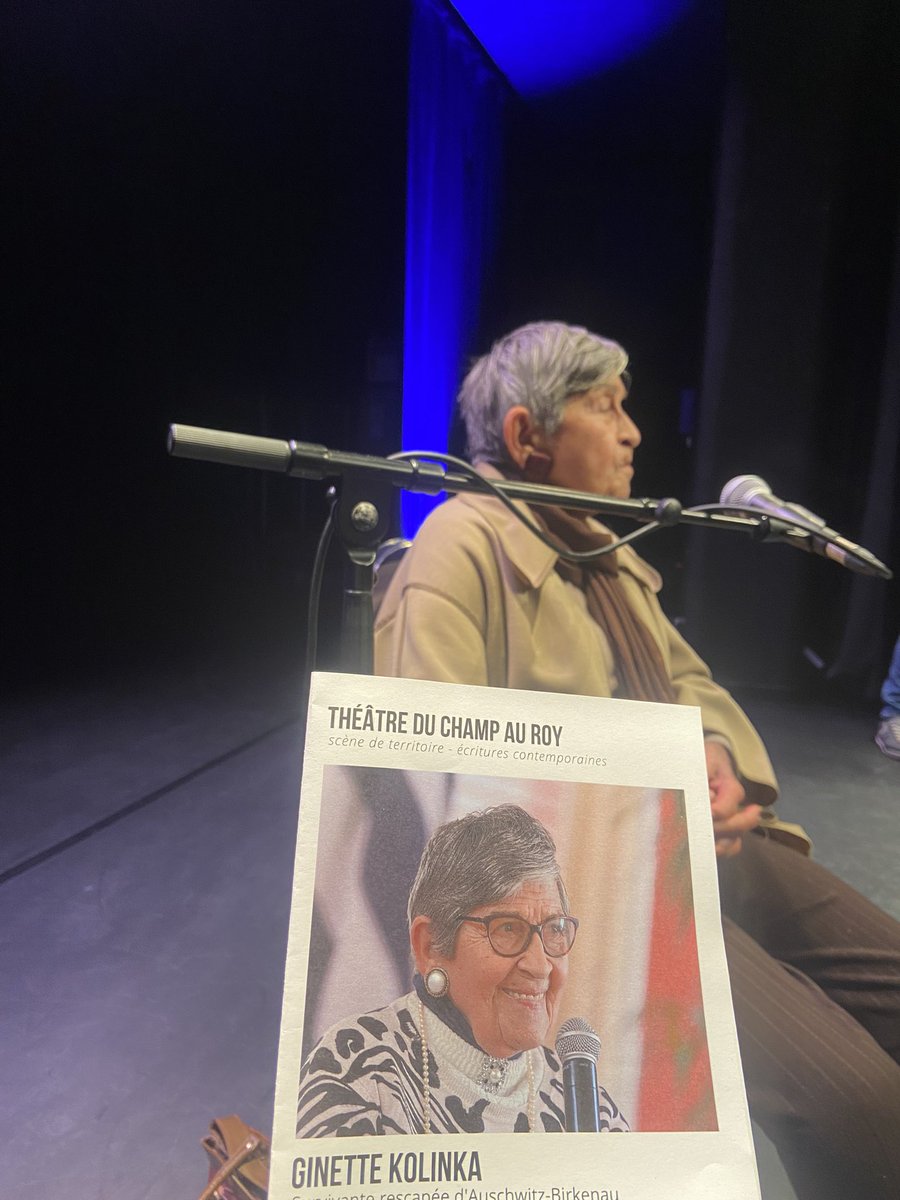 Guingamp (22). Ginette Kolinka a témoigné à 97 ans en public au théâtre du Champ au Roy devant des élèves du <a href="/LyceePavie/">Lycée Auguste Pavie</a>. Des paroles essentielles, nos questions &amp; ses réponses pour ne JAMAIS OUBLIER et transmettre l’indicible de la Shoah. <a href="/Ville_Guingamp/">Ville de Guingamp</a> <a href="/acrennes/">Académie de Rennes</a> <a href="/LeCnam_Inseac/">Le Cnam #InsEAC</a>