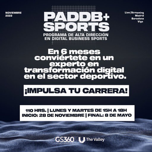 En sólo 6 meses, 110 horas de aprendizaje con los mejores profesionales del sector del deporte.
ℹ️ solicítanos info!