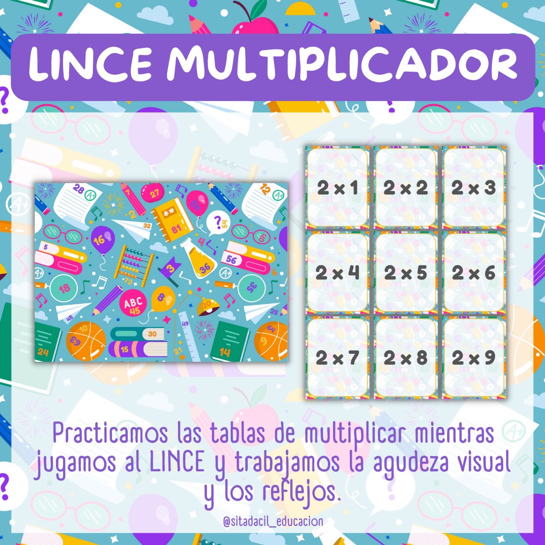 dacilgonz's tweet photo. ¿Jugamos al "Lince Multiplicador" mientras repasamos las tablas y ejercitamos el sentido de la #observación, la #discriminaciónvisual, la #memoria y la discriminación óculo-motriz?
https://t.co/MuladKAIBG

@Elfonsdelmar @dondavidruiz @rafabillor @imgende @EduGamiTIC @GamificAitor https://t.co/cPc7vA7090