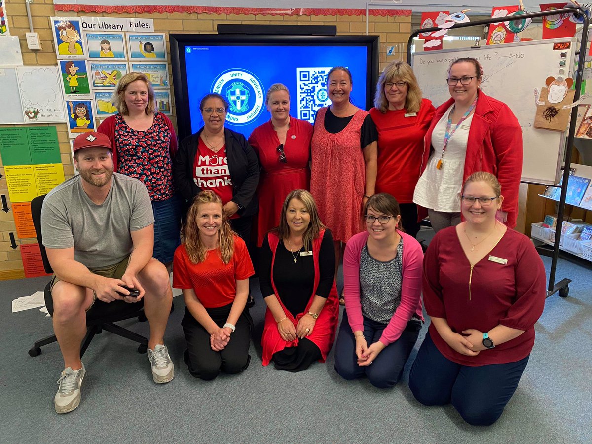 Denifoster's tweet photo. Today the staff at Metford Public school were RED-y. Our campaign is not over. Today we took action differently, today we made them see red. What a team! Solidarity! @TeachersFed https://t.co/jsncFbwnL5
