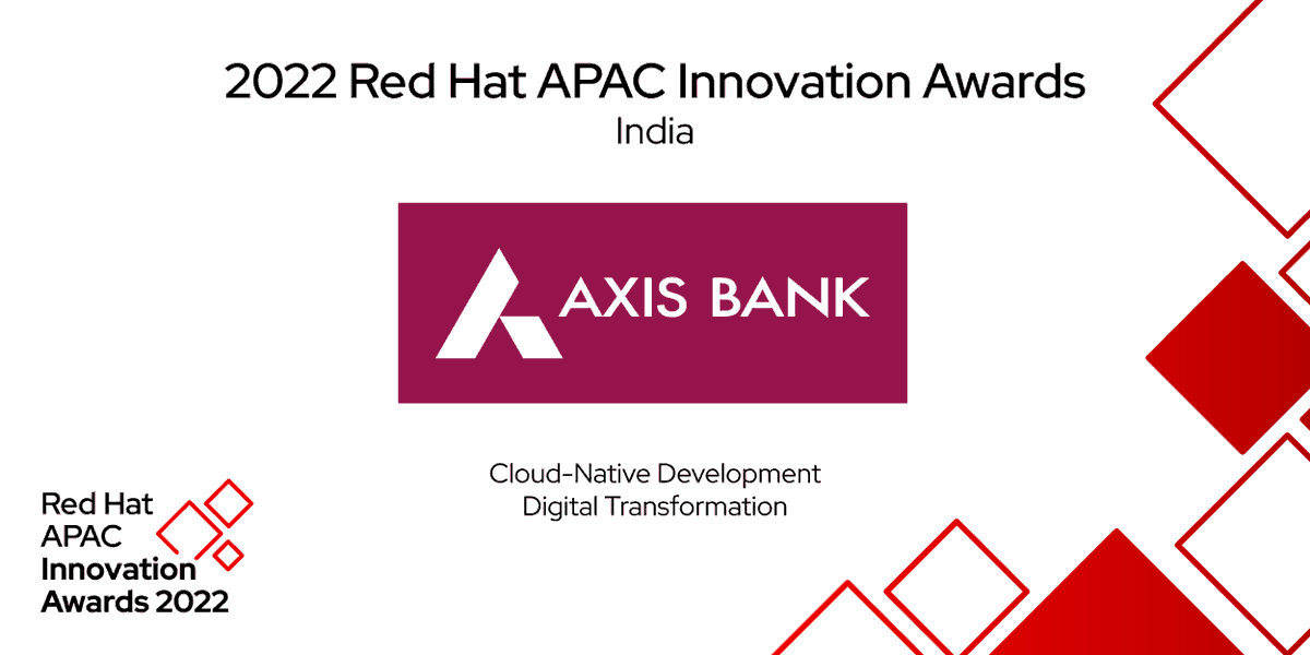 redhatindia's tweet photo. Congrats to Axis Bank for winning at the #RedHatAPAC Innovation Awards 2022 for India! Axis Bank used Red Hat solutions to boost its #CX and productivity, including increasing its mobile app rating and rolling out 20 new updates per year. Congrats again! https://t.co/2VgiTx9jJc