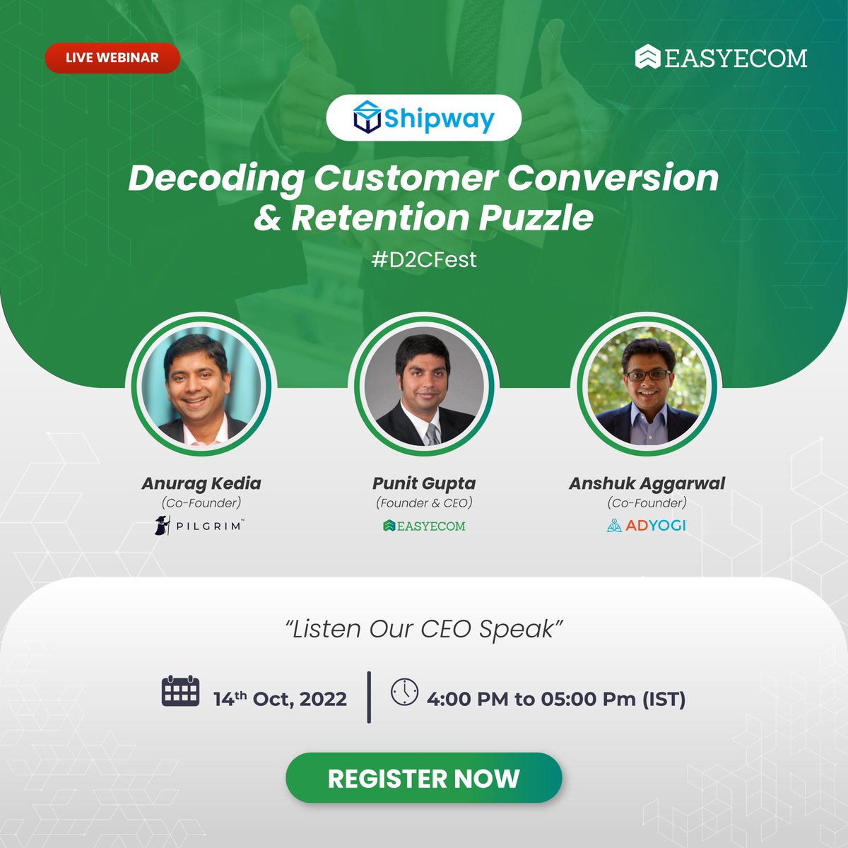 EasyEcom's tweet photo. We are delighted to see our Founder, Punit Gupta as the panel speaker of this valuable webinar To register for the webinar, click the link below.
https://t.co/CC4ZVAnr6X
@EasyEcom @AdyogiPlatform @punitkg
#EasyWebinar #webinar #D2CCommerce #customerexperience https://t.co/yjtsSZMnQC