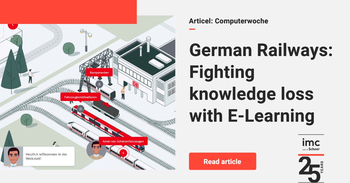 imc_learning's tweet image. Fighting knowledge loss with #elearning: A wave of retirements forces @DB_Bahn, Germany's national #railway company, finding a solution 🚅. Find out in this @COMPUTERWOCHE article (🇩🇪) how @dbtraining does so with #explorative #digitalTraining: imclearning.net/3RQ4pn3 #WeEmpower