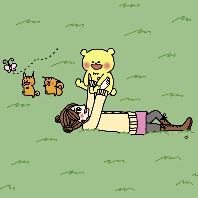 仲良し組だけの秘密の原っぱ#イラスト#ゆるいイラスト 