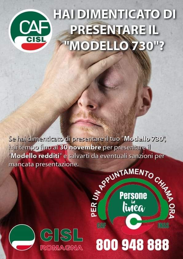 AlessandriaAsti's tweet photo. Se hai dimenticato di presentare il tuo "#Modello730", hai tempo fino al 30 novembre per presentare il "#ModelloRedditi" e salvarti da eventuali sanzioni per mancata presentazione.
CISL Confederazione Italiana Sindacati Lavoratori Cisl Emilia Romagna Caf Cisl Caf Cisl https://t.co/ozrqs7DDNa
