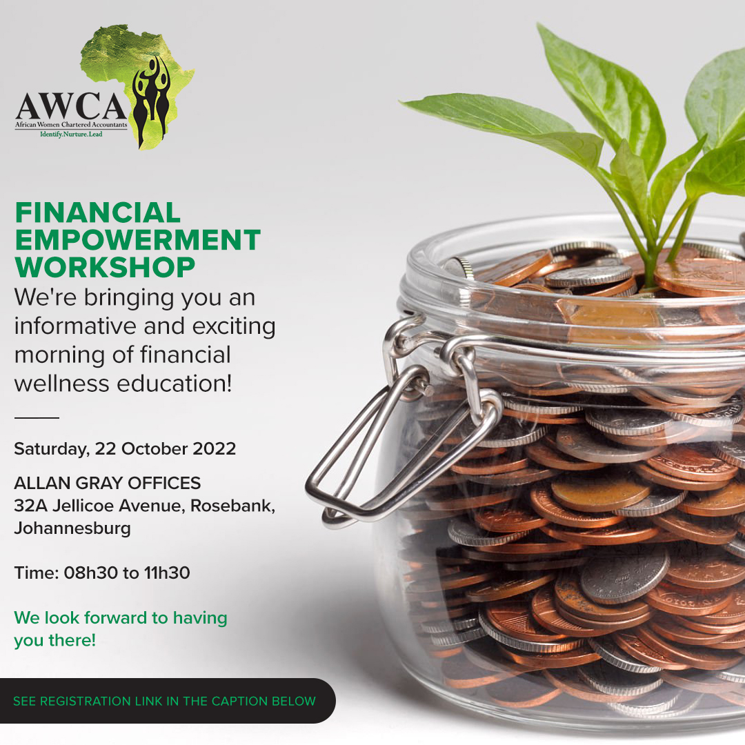 AWCA_SA's tweet photo. You know where danger is? Not being on the money with your money! Learn the ins and outs of managing your finances better at the AWCA Financial Empowerment Workshop.
"An investment in knowledge pays the best interest"- Benjamin Franklin

Register here: https://t.co/2BS6kcR96Y https://t.co/dpXcOzzBXk