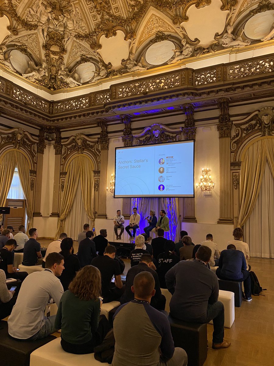 Full room for ‘Anchors: Stellar's Secret Sauce’ with <a href="/yannigiannaros/">yanni giannaros</a> of <a href="/sendwyre/">Wyre</a>, Alla Zhedik of @tempo_eu, <a href="/jacksaracco/">Jack</a> of Settle, and <a href="/StellarOrg/">Stellar</a>’s <a href="/breznikov7/">Boris Reznikov</a>