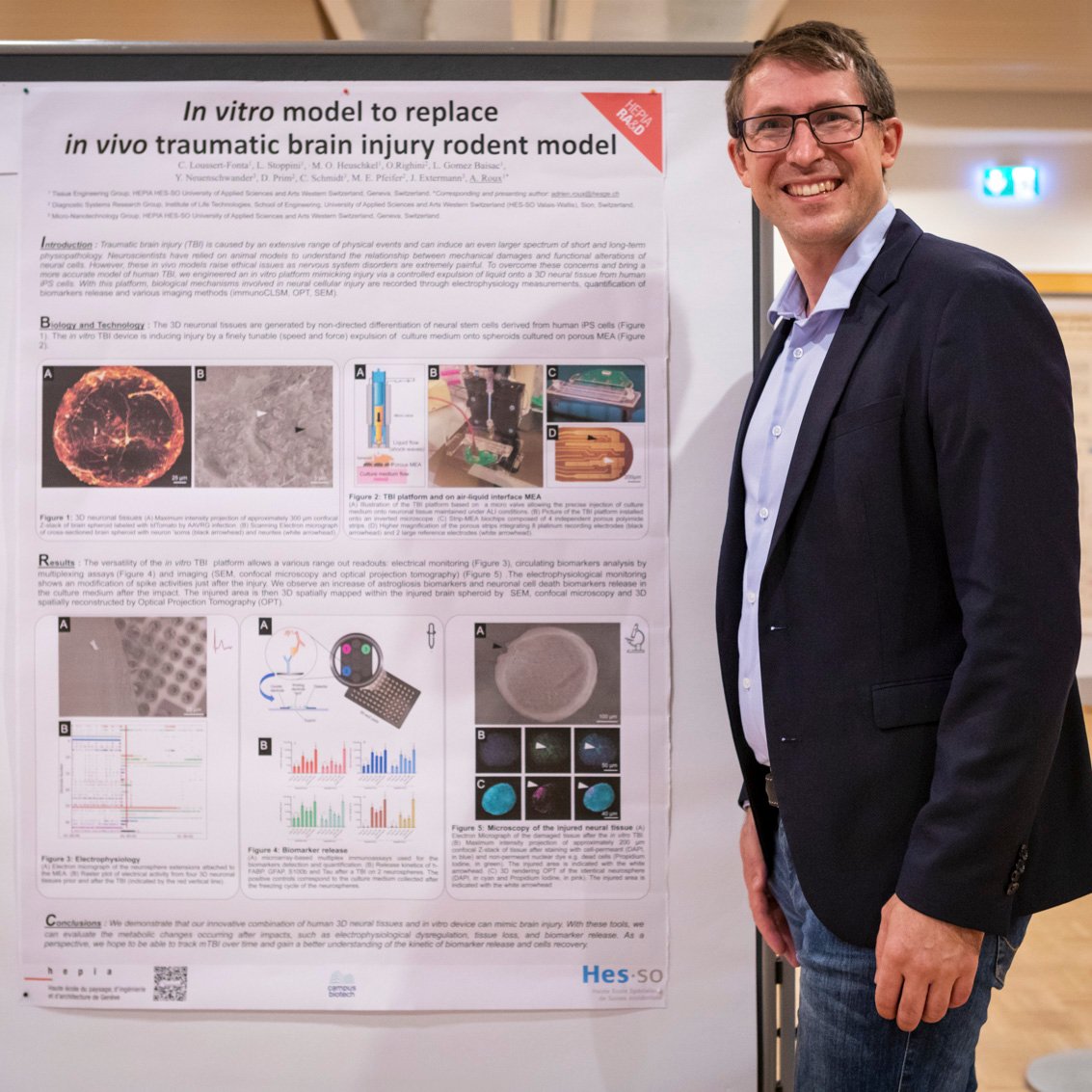 And the poster prize went to Adrien Roux for his work on an in vitro model to replace in vivo traumatic brain injury rodent models! 🧠🐁 #Swiss3RsDay #3Rs #invitro #replacement