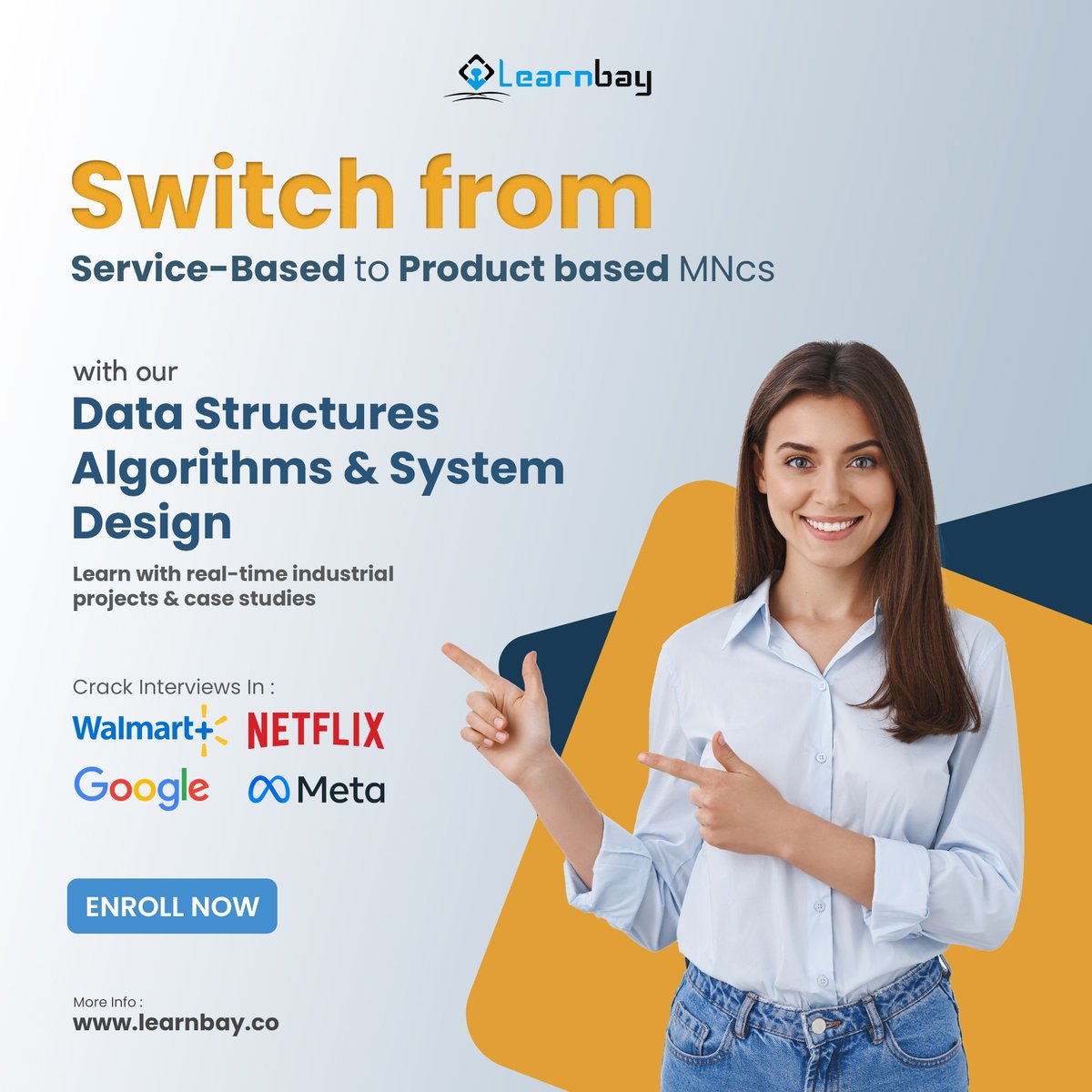 Learnbay's tweet photo. 🚶Step into product based company from service oriented company
💰And earn up to 35 LPA
🙃Here’s how?
Join our DSA & System Design Program
And ace the interviews from the top MNCs
📞Contact us:https://t.co/JsF8YncSb2
To know more
#learnbay #learnbayfullstack #fullstackdeveloper https://t.co/eFiH4NWrpA