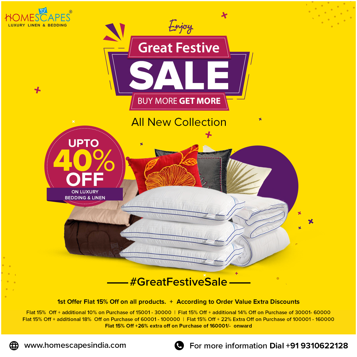 homescapesind's tweet photo. Great festive sale is live! Up to 40% Off😍
Grab you favorite pillow, duvets and much more on Homescapes' biggest sale, and get great discounts.
Big Purchases Big Discounts🥳

Shop Now - https://t.co/h2qCBKWtjX
.
#festivesale #discounts #homescapes #pillows #duvets #bedlinen https://t.co/AJ07wWQ5U7
