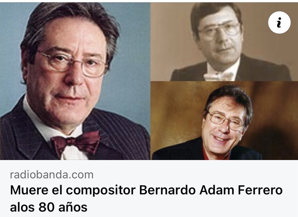 ildebass's tweet photo. Ha fallecido el maestro Bernardo Adam Ferrero. Nos ha dejado uno de los compositores valencianos más importantes del panorama musical del s XX y XXI, nos deja un legado musical de incalculable valor para la cultura Valenciana. 
D.E.P https://t.co/oXeuPVccrf