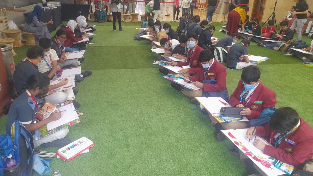 geospatialworld's tweet photo. #UNWGIC2022 | Students participate in fun activity, drawing competition for the theme, "Geo-enabling the global village: no one should be left behind" at the @UN_WGIC2022 with #gchaupal as the backdrop.
@unwgic @UNGGIM @iiit_hyderabad @IndiaDST #geospatialthinking #geospatial https://t.co/OJOZFAPmpd