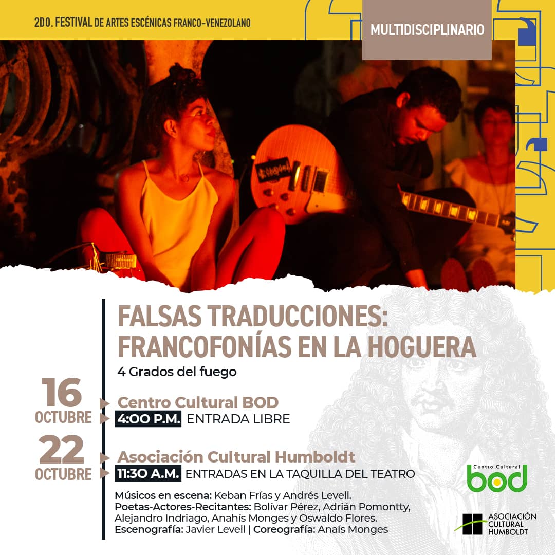 FriasKeban's tweet photo. #FalsasTraducciones Francofonias en la hoguera.

Montaje poético musical con el que estaré participando junto a #4gradosdelfuego en la programación del #festivalfrancovenezolano

Están todxs invitadxs!

@afcaracas @Centrotet
#performance #noise #poesia https://t.co/vrR2zKdaXm