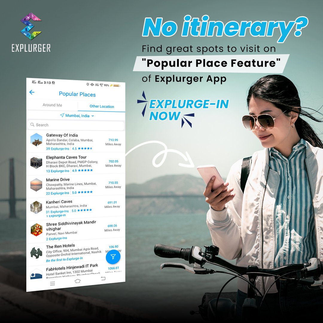 explurger's tweet photo. Have you not planned your itinerary? 🤔 Don’t worry, Explurger has covered your back 👍🏻.
Use our Popular Place feature on the app 📱 to explurge great locations 📍
#Explurger #Travelsmarter #Travelwithexplurger #socialmediatravelapp #madeinindia #itinerary #popularplaces https://t.co/Nfghz2ufqF