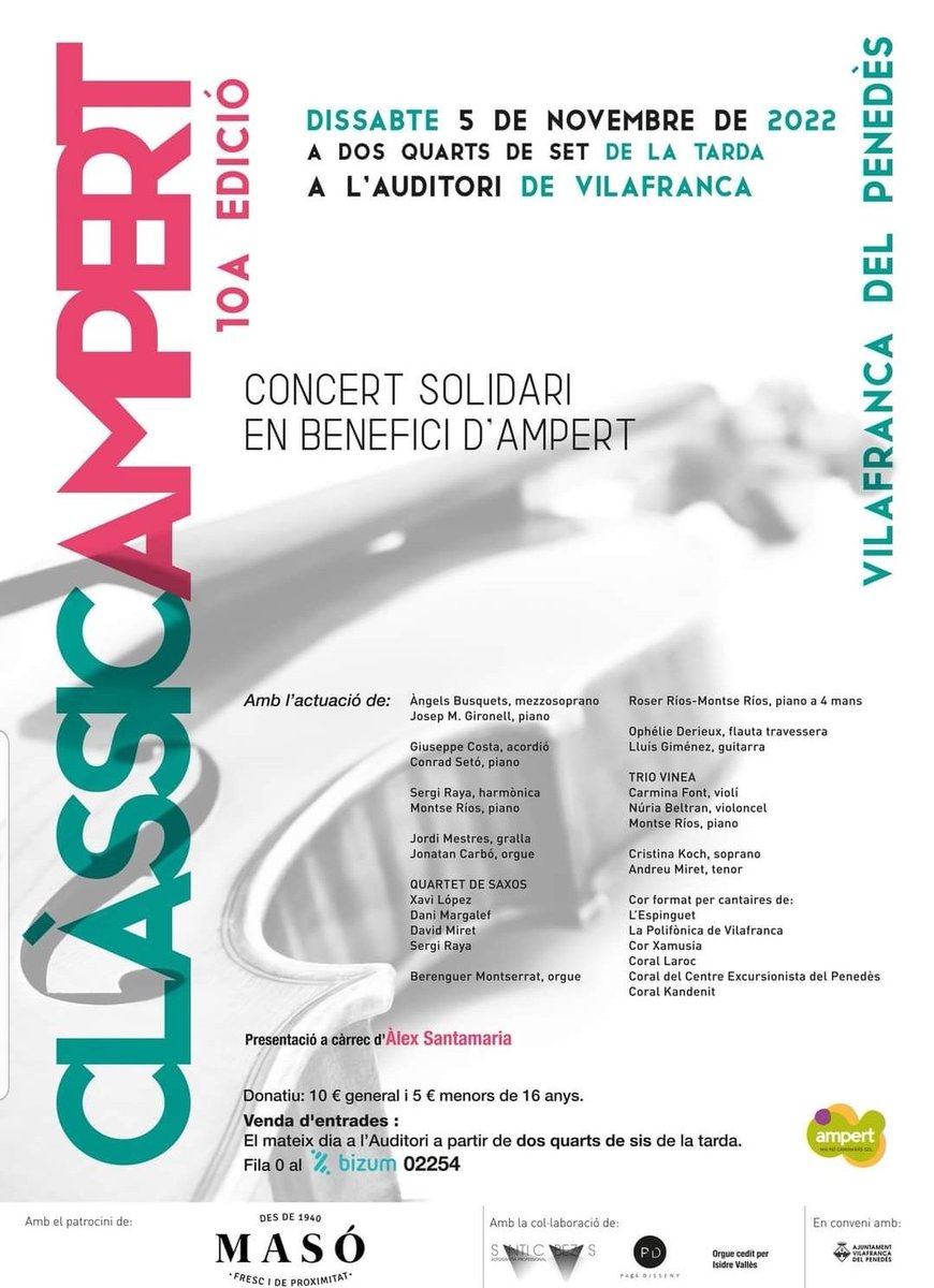 RiosRalle's tweet photo. El Clàssicampert d'enguany aplega un cartell tan atractiu que no us el podeu perdre! #ampert #concertbenèfic #vilafrancacultura #lluitacontraelcàncer https://t.co/HOTiyOrPAC