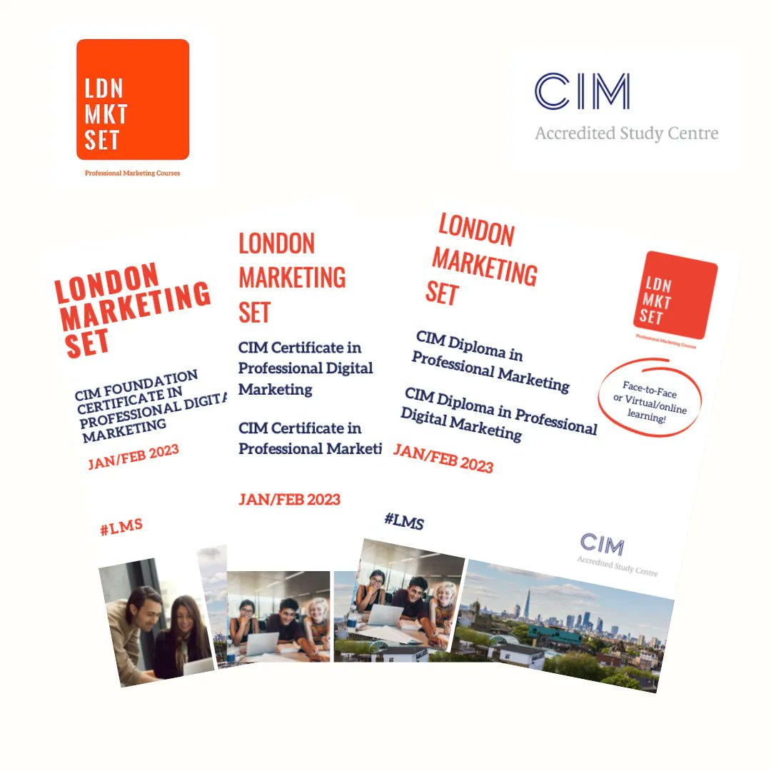 LndMktSet's tweet photo. NEW! @CIMinfo Jan/Feb 2023 Prospectus.

Face to face or virtual classes. 

Click here -  https://t.co/xTJfwQlG9e to download a copy.

#cim #cimdiploma #cimdigitaldiploma #classes #digitalmarketing #marketing #cimlevel3 #cimlevel4 #cimlevel6 #cimcertificate #digitalmarketing https://t.co/KqTBrhgTbO