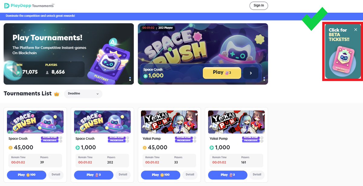 playdapp_io's tweet photo. Community FAQ#5 @_jeffreyalvarez @Persiva04778384

If you own Mikey NFT or Ticket NFTs, please click the banner "Click for Beta Tickets!!" on the Tournament page to receive daily tickets🎟️If you still have a problem, please report your issue here: https://t.co/4fs3coVcCK https://t.co/qgEtVy8J13