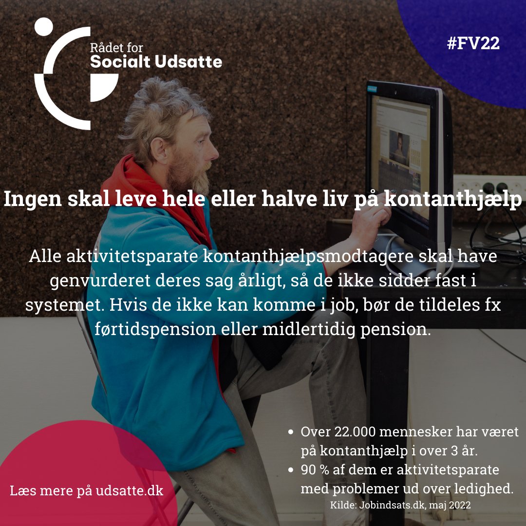udsatte's tweet photo. Det store nybrud i sommerens aftale om et nyt kontanthjælpssystem, den årlige afklaringsret, skal følges til dørs efter valget og sikre, at mennesker med sociale og helbredsmæssige problemer ikke længere tilbringer hele eller halve liv på kontanthjælp #FV22 #dksocial https://t.co/YoQuBdYymq