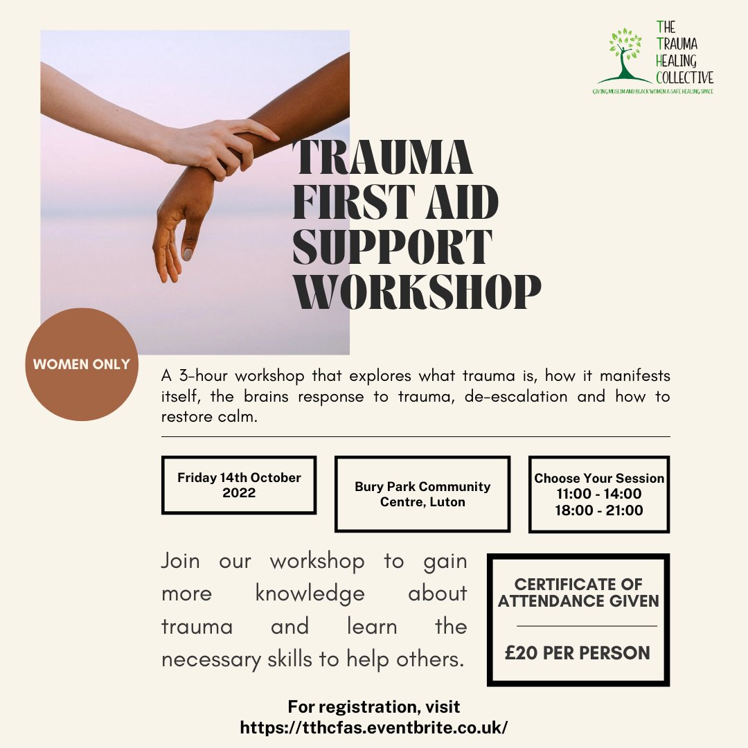 Traumahealingc's tweet photo. Last chance to book! Ticket sales end at 23:00 tonight. Link in bio. 
#firstaid #firstaidsupport #traumasupport #mentalhealthawareness #luton #traumahealing https://t.co/ZKdH2FEIiF