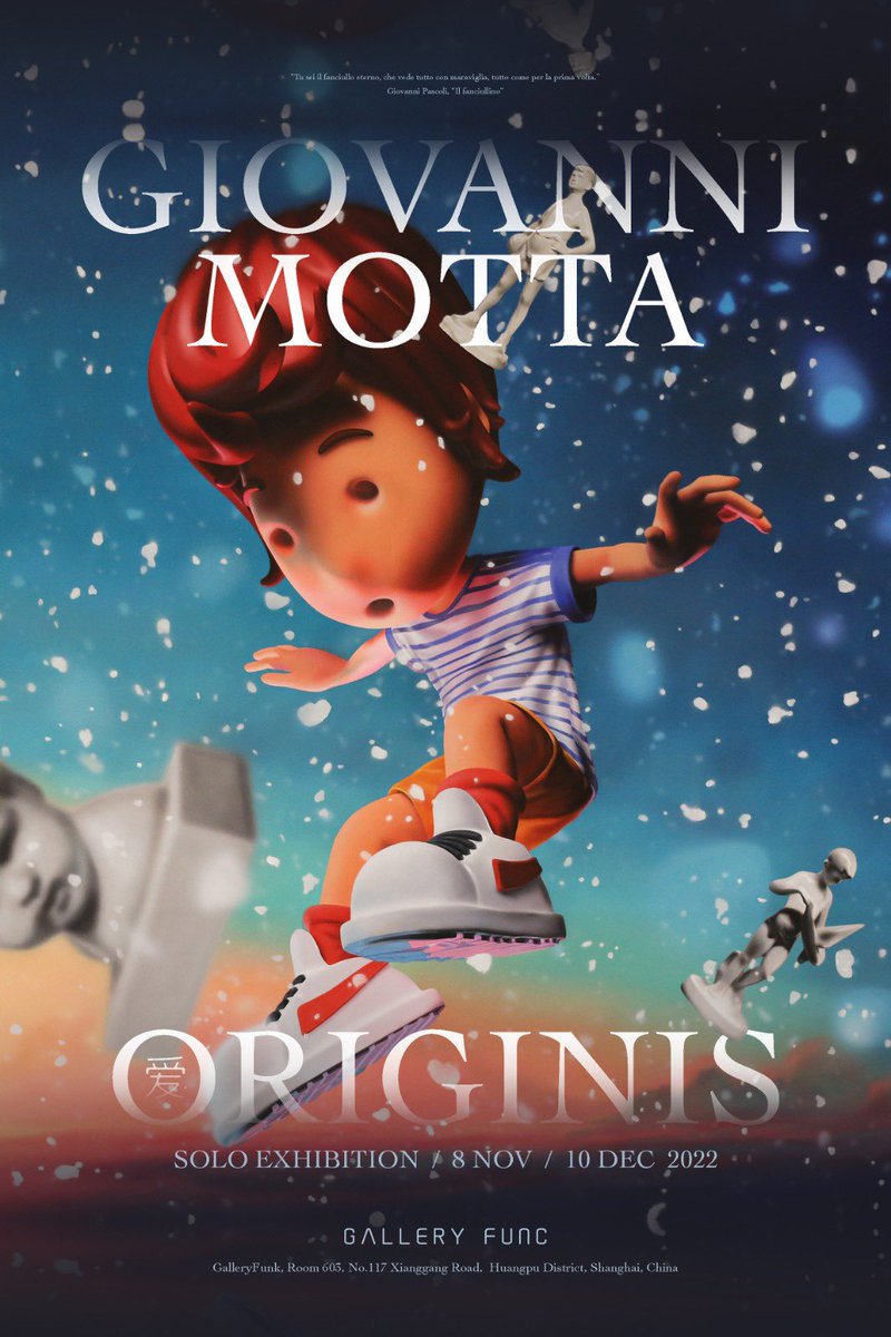 mottagio1971's tweet photo. JonnyBoy is the protagonist of my whole aesthetic. He is an abstraction. 
A metaphor for the inner child.
The child who possesses 
the ability to marvel at the new that comes along.
SOLO EXHIBITION / SHANGHAI
Poster 03 of 05. https://t.co/6imgh0ereD