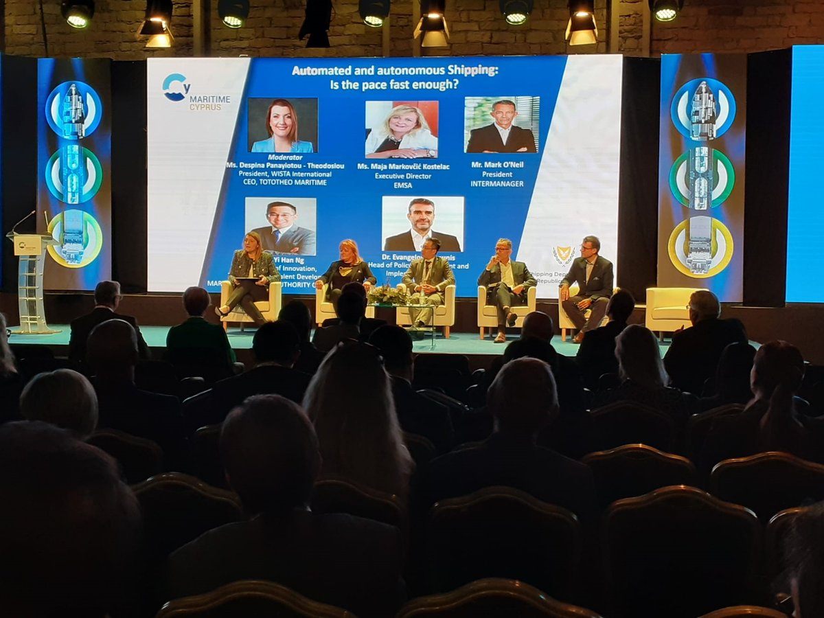 Our Executive Director Maja Markovčić Kostelac is this morning attending a high-level panel at the Maritime Cyprus conference on ‘Automated and autonomous shipping: is the pace fast enough?’ 🚢 🚢 🚢 🇨🇾 🌊