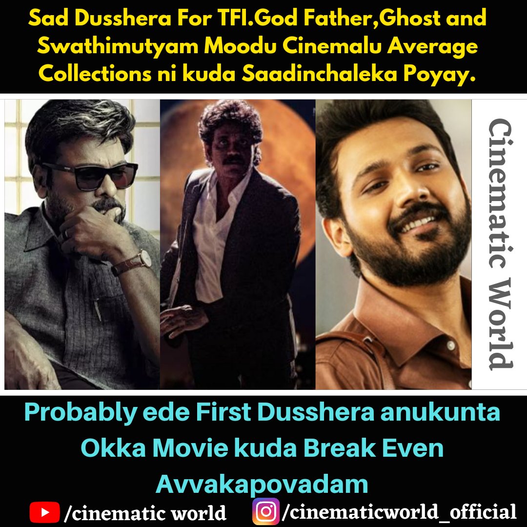 cinematicworld_'s tweet photo. 🙃🙃🙃

#ghost #ghostcollection #cheeranjivicollections #cheeranjivi ,#Godfather #Godfathercollections #nagarjunacollections #nagarjuna #belamkondasrinivas #nayathara #ssthaman #liketime #followforfollowback #instagram #cinematicworld https://t.co/VFhpMsvtc8