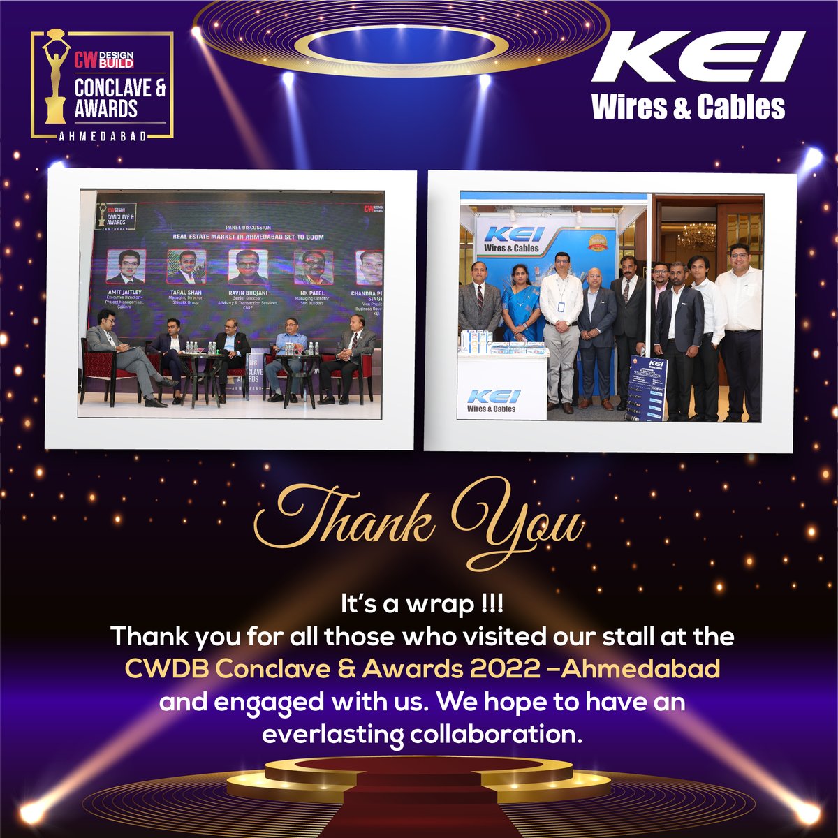 keicable's tweet photo. It’s a wrap!! Thank you for all those who visited our stall at the CWDB Conclave & Awards 2022-Ahmedabad. We hope to have an everlasting collaboration.
#KEIWires #HarTensionSaheChaltiRahe #CWDB #KEI WIRES# https://t.co/t2ZgaetLMD