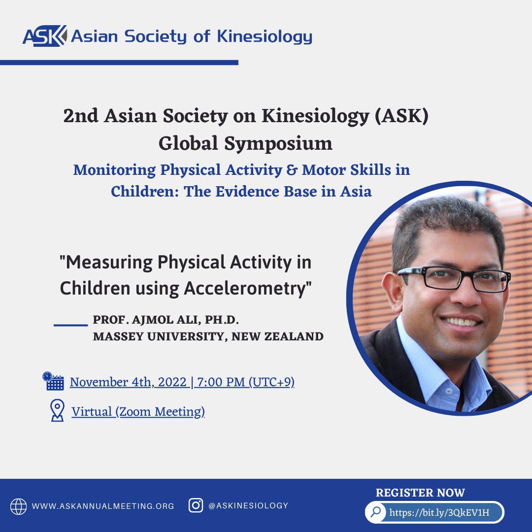 askinesiology's tweet photo. One of the first speaker of 2nd #ASKGlobalSymposium will be given by the incredible Prof. Ajmol Ali from Massey University. Don't miss it!
Join us now https://t.co/GVTiJGVnxf https://t.co/fzctLggzuT