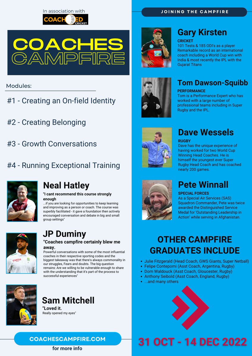 CoachesCampfire's tweet photo. "Coaches campfire certainly blew me away. Powerful conversations with some of the most influential coaches in their respective sporting codes..." - @jpduminy21 

Next Campfire starting soon. Coaches can apply at https://t.co/tbt5MwXNhr https://t.co/czRoELAT1G