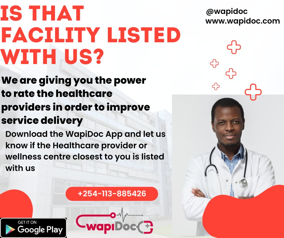 wapidoc's tweet photo. Is the healthcare provider closest to you listed with us? Download the @wapidoc app https://t.co/pxLgQoQYHp 
and confirm then comment below and we shall engage them. If they are listed send us a screenshot and stand a chance to get a free check up from the facility. https://t.co/NZM56AoVeN
