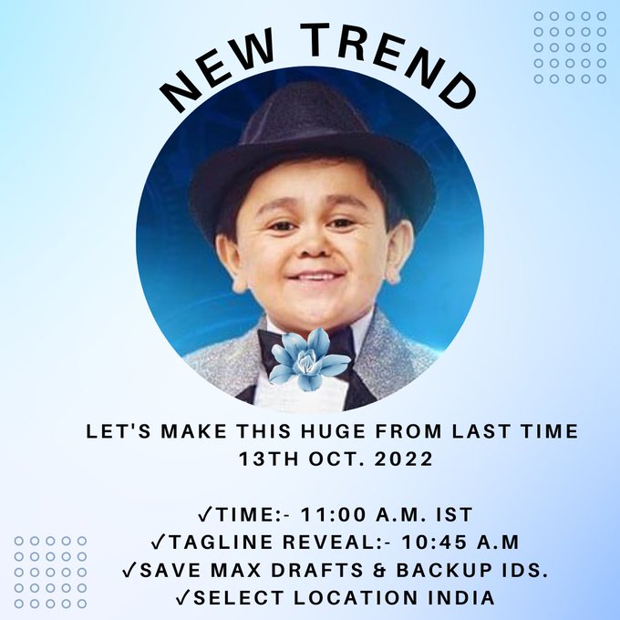mirzaabrar074's tweet photo. ●✪TREND ANNOUNCEMENTV✪●

✴️DATE -: 13 October 2022

✴️Saturday Time -: 11AM onwards
 
✴️Tagline Reveal by 10:45 AM

✴️Start Saving Maximum Draft's 

✴️Make Atleast 5+ Backup ids

 ✴️ Follow official fan club  @Fan1Umar
@abdukburgir

#AbduRozik #AbduKBurgirs  @Abdurozikmusic https://t.co/IQOuxR3Ss9