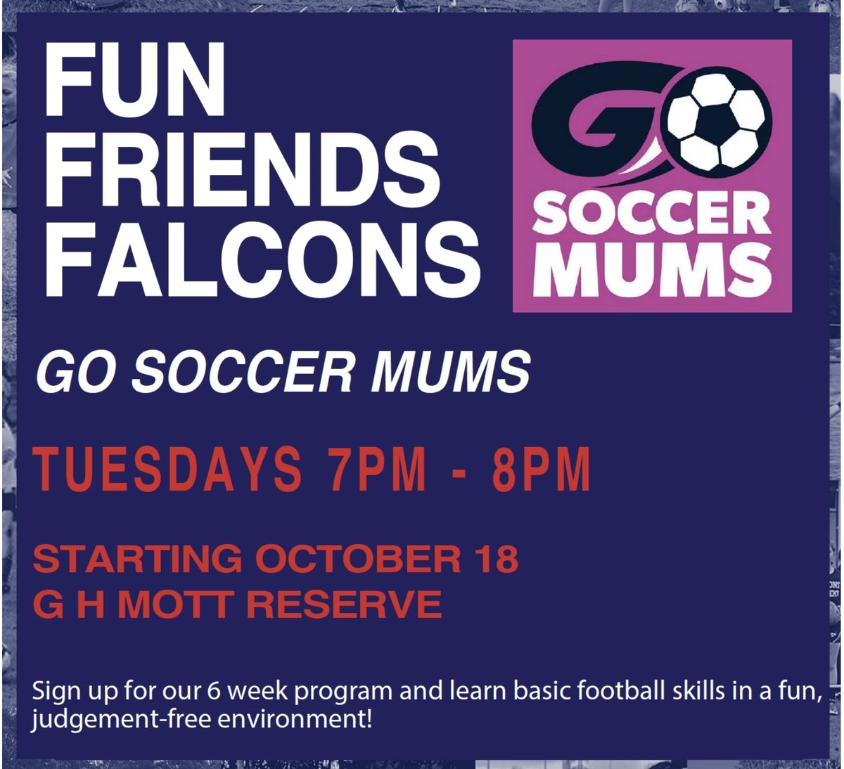 DarebinFalcons's tweet photo. Ladies - want to have a kick? 📢 ⚽️
#GOSoccer Mums is an introductory football program designed specifically for women!Have fun and make new friends, get physical and be active!
Not just for Mums ... but all women.
No experience necessary!
Register:
https://t.co/zDE75Tt6N5 https://t.co/SIEWQCNM0K