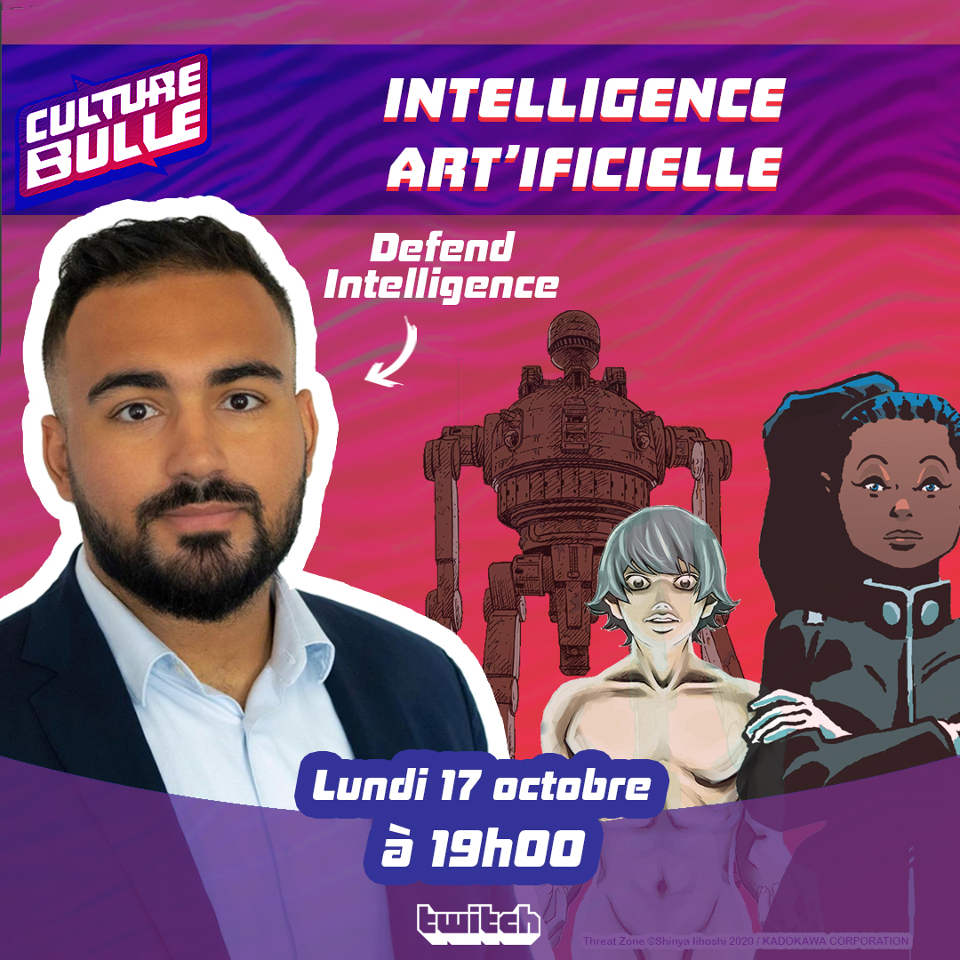 📣 Intelligence artificielle et hacking, ces sujets vous intriguent ? RDV le 17 octobre dès 19h dans #CultureBulle sur twitch.tv/dupuisdirect pour parler BD et manga aux côté de notre invité <a href="/DFintelligence/">Defend Intelligence (Anis Ayari)</a> ! 🕹👾

🎤Host : <a href="/Hiuuugs/">Hiuuugs</a>
🎁Cadeaux !
👉twitch.tv/dupuisdirect/