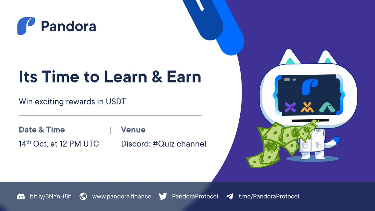 🚀We are hosting a Quiz Competition for our Pandorians 🗓 October: 14, 12:30 PM UTC 📍Discord : discord.gg/PS7fGu3c 💰Winner will get $15 $USDT 🕊 You have to be in it to win it ➡️To Participate: Follow us, Like, RT & Tag friends #quiz #NFTs #Web3 #Metaverse #QuizContest