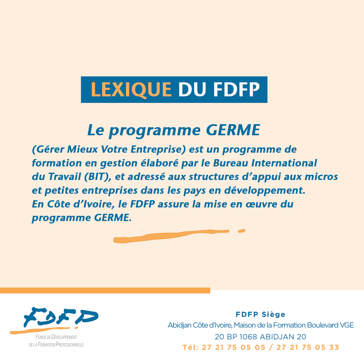 fdfpciofficiel's tweet photo. ✅[LEXIQUE DU FDFP]📝

C'est mercredi, le jour de votre rubrique préférée.
Ce matin, allons à la découverte de la définition du "Projet GERME". 

#FDFPCotedIvoire #FormationProfessionnelle #ProjetGerme #Emplois https://t.co/Zow3bDdIMK