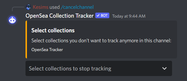 bot_ost's tweet image. /cancelchannel command was improved, now you can select which collections you want to stop tracking sales/listings for when you have multiple trackers set up in the same channel!

#OpenSea #Discord #ostbot
