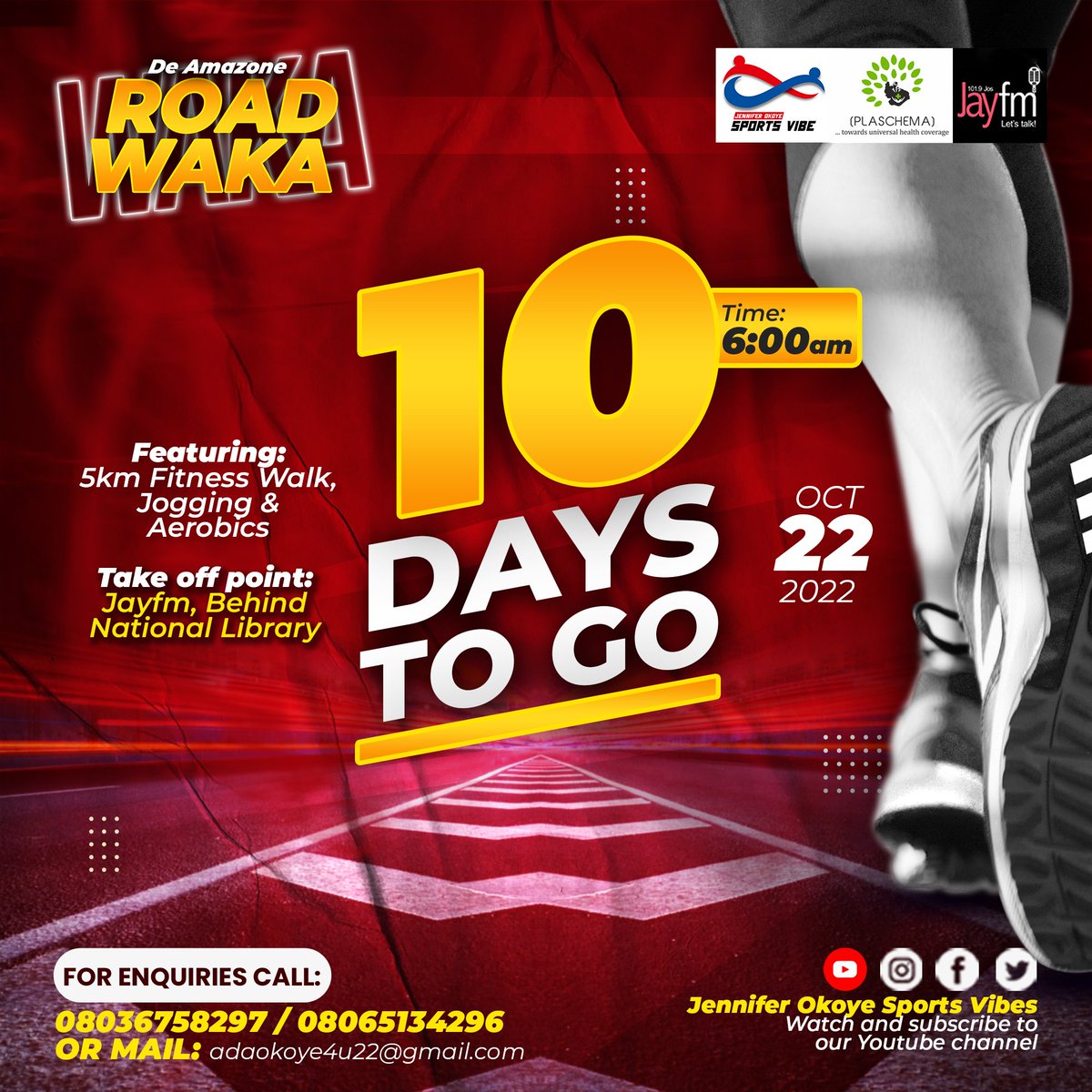 jennysportsvibe's tweet photo. 10 Days to De Amazone 🆁🅾🅰🅳 🆆🅰🅺🅰

Come, let's sweat it out!!!
🗓️: 22nd October, 2022
🕕: 6am
For enquiries and support call: 08036758297 or 08065134296

SAVE THE DATE!!!

#josroadwaka #deamzoneroadwaka #roadwaka #josv #exercise #fitness #FitnessMotivation https://t.co/n4Hxo0QJRw