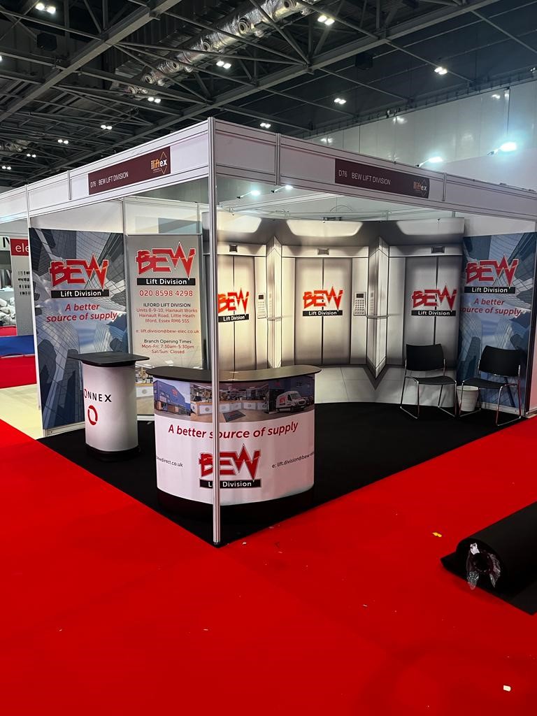 BEW_ELECTRICAL's tweet photo. Our @BEW_ELECTRICAL #LiftDivision stand is set up and ready to go in the @LiftexShow at @ExCeLLondon
#Liftex2022 is the only dedicated exhibition for the lift, escalator and access industry so come and see us today on Stand D76.
#LIFTEXSHOW #BEWliftdivision #StandD76 https://t.co/2bZjrjh1K0