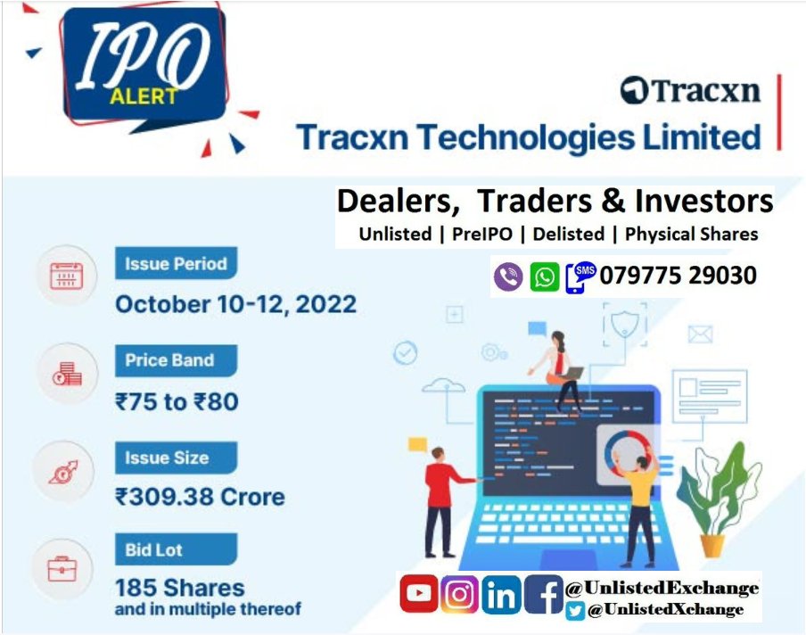 UnlistedXChange's tweet photo. Last Day today to Apply #TracxnTechnologies IPO
Details are here. Have you applied yet or facing any issue, can call us for any help or #WhatsApp 079775 29030.
#LastDay #IPO #IPOs #Unlisted #PreIPO #IssueOpen #ClosesToday #LastDayToday #Tracxn #TracxnIPO #IPOAlert #DRHP https://t.co/pKlXcMgunr