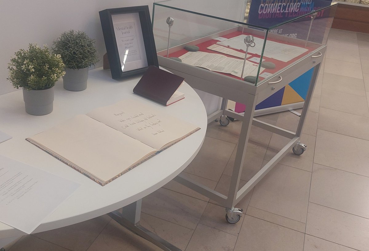 S_VL_G's tweet photo. Take a look at the 'On the Margins: Mental Health 100 Years Ago' display from #CollabArchive when you're in @PRONI_DFC!
Great to see the book from the workshop filled with hikus ☺️✍️📖

Hear more about the project from the volunteers here: https://t.co/2AHaS7of5P
 via @YouTube https://t.co/PIbeLv4qh7