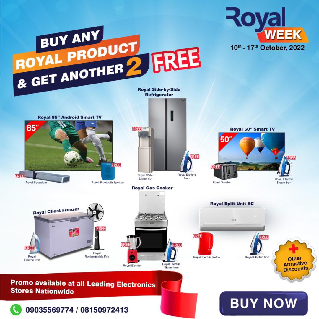 Twinsgistmag's tweet image. . @royalelectronik  is kicking off it’s #RoyalWeek2022.  A week of freebies and amazing discounts. 
 Visit any leading electronic store and start shopping