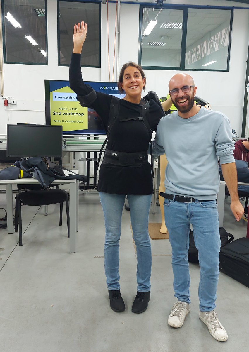 mari4_yard's tweet photo. 📢Today is THE DAY!
The 2nd #workshop of @Mari4_YARD is starting!
Meanwhile the backstage of the hands-on sessions...
@micolbiscotto is trying the #exoskeleton developed by Andrea Parri at IUVO, a spin-off company of 
@SantAnnaPisa

#shipyard #humanfactors https://t.co/x82XCDpIGE