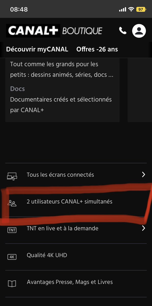 La fidélité par <a href="/canalplus/">CANAL+</a> : client depuis +/-30 ans, renouvellement de contrat pour bénéficier des 2 utilisateurs connectés.
SAUF que mon contrat est postérieur à l’offre, le renouvellement n’en tient pas compte et le service est payant ! Statut CLIENT inférieur à NOUVEAU CLIENT