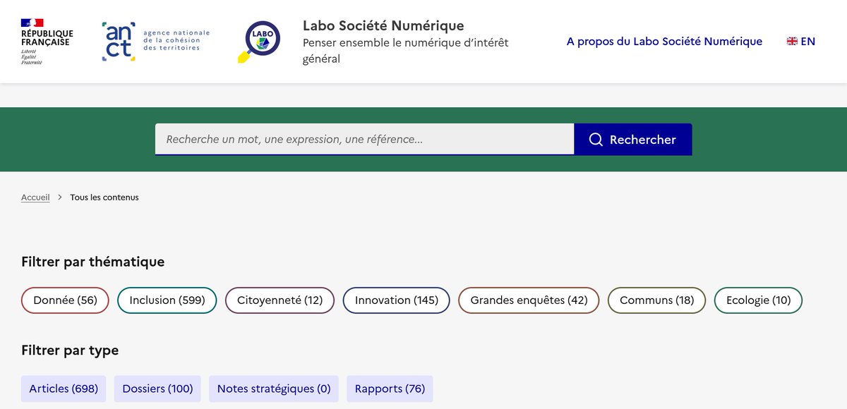 📢Le #LaboSoNum fait peau neuve !
Un nouveau site pour retrouver facilement les contenus qui vous intéressent, parmi les 900 déjà publiés, pour penser ensemble le numérique d'intérêt général.
A découvrir ici : ➡️labo.societenumerique.gouv.fr/fr/