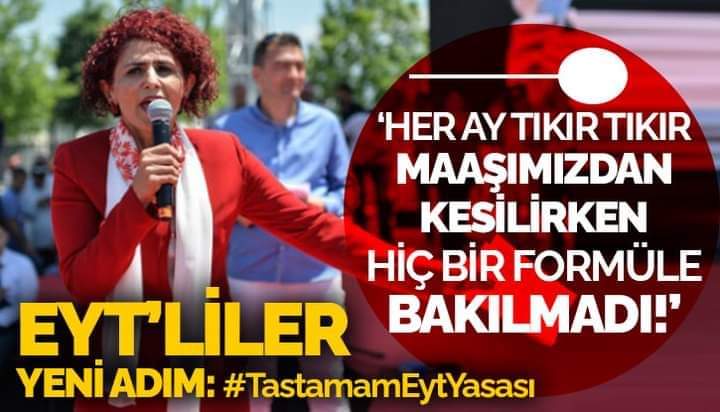 1999 öncesi haklarımızı eksiksiz olarak isteyenleriz. Erkek 25 yıl kadın 20 yıl 5 bin prim günüyle emekli olmak ve arkamızda 1 mağdur arkadaşımızı bırakmadan mücadeleye devam edeceğiz.

Formül süz EYT istiyoruz diyemeyenler hak arayamaz kapı kulu olurlar.
#EYTninSesiKısılmaz