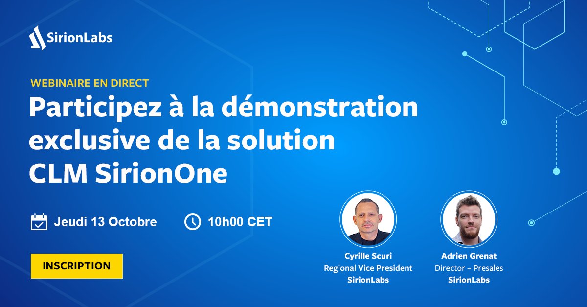 SirionCLM's tweet photo. Plus que 24 heures avant la Démonstration exclusive de la solution CLM SirionOne | 

Venez participer à notre webinaire afin de comprendre comment SirionOne peut vous aider à gérer plus simplement le cycle de vie de vos contrats.

https://t.co/bfMbf0opTP

#clm #webinars #french https://t.co/lPVj3HV2MF