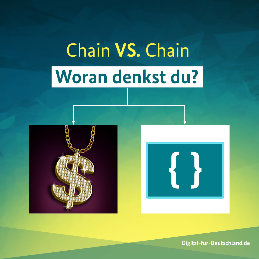ITZBund's tweet photo. Bling-Bling-Kette oder #Blockchain? Eine glänzende Zukunft wartet beim ITZBund in jedem Fall auf dich.
Für spannende Karrierechancen schau dir unsere Stellenangebote auf der Website an: https://t.co/7Mtw32Qbde
#ITZBund #DigitalFürDeutschland #ITJobs #Blockchain https://t.co/KIAXYkEGuq