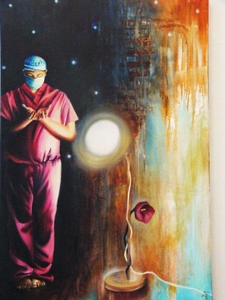 Soul of my Surgeon. Title of a painting by Ayesha Shariff, Amir’s wife in 2007. Hauntingly captures the essence of surgical practice. And now, shares a part of Amir’s immortal soul with us. RIP <a href="/amirshariffmd/">Amir Shariff</a> <a href="/AKUGlobal/">Aga Khan University</a> #surgery <a href="/YaleSurgery/">Yale Surgery</a> <a href="/YaleSurgRes/">Yale Surgical Residency</a>