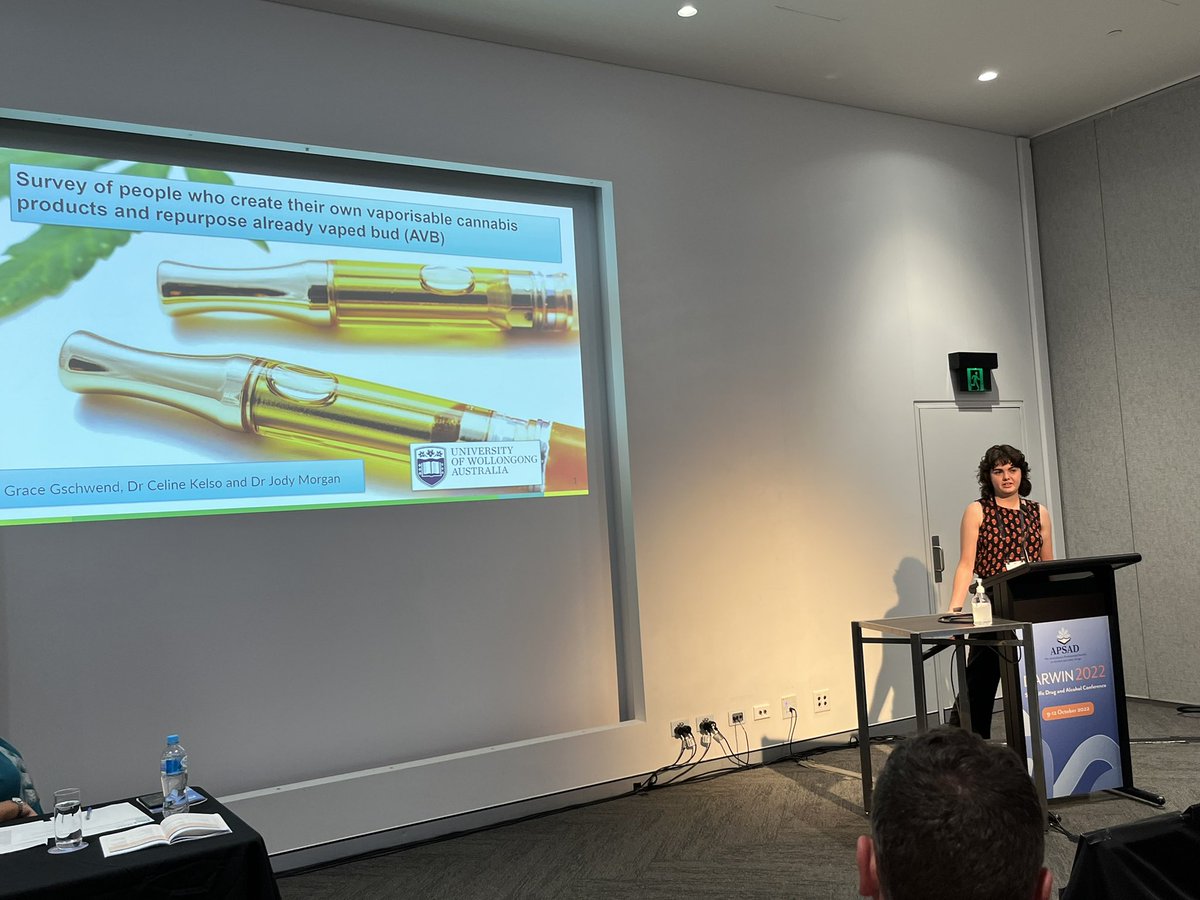 DrJodyMorgan's tweet photo. Super proud of PhD student, Grace Gschwend, presenting findings from our 2021 Cannabis Vaporisation Survey at #APSAD22 https://t.co/rGQ35MT7Pb