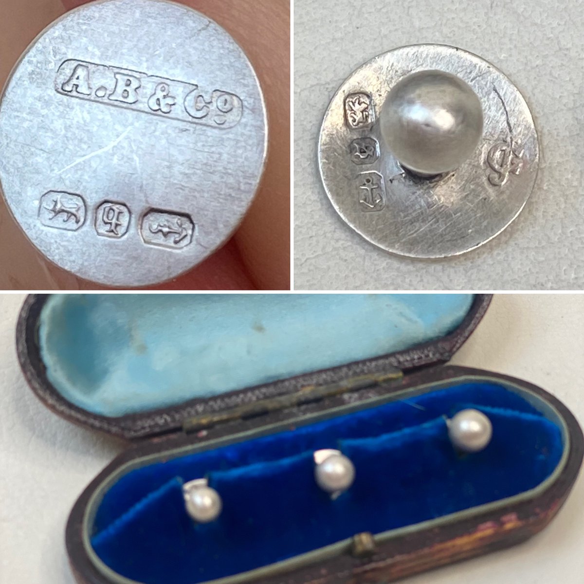 GeorginasVintag's tweet photo. Antique sterling silver collar studs, made in 1880 by A.Bromley & Co, London, £30 #antiquecollarstuds #collarstuds #sterlingsilver https://t.co/uB0lwb8dg9